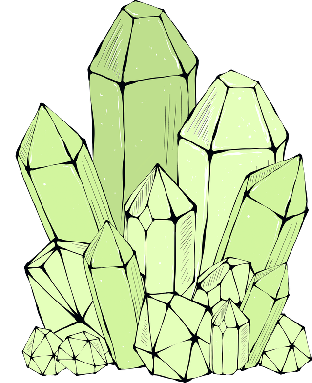 Magic crystals color green. Hand drawn illustration